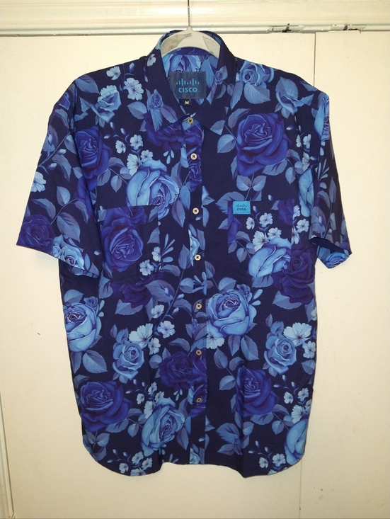 Cisco Systems Floral Print Short Sleeve Button Up Shirt Men's sz Medium.